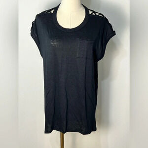 Chaser Linen Jersey Cap Sleeve Strappy Shoulder Vent Hi-Lo Pocket Tee Size M NWT